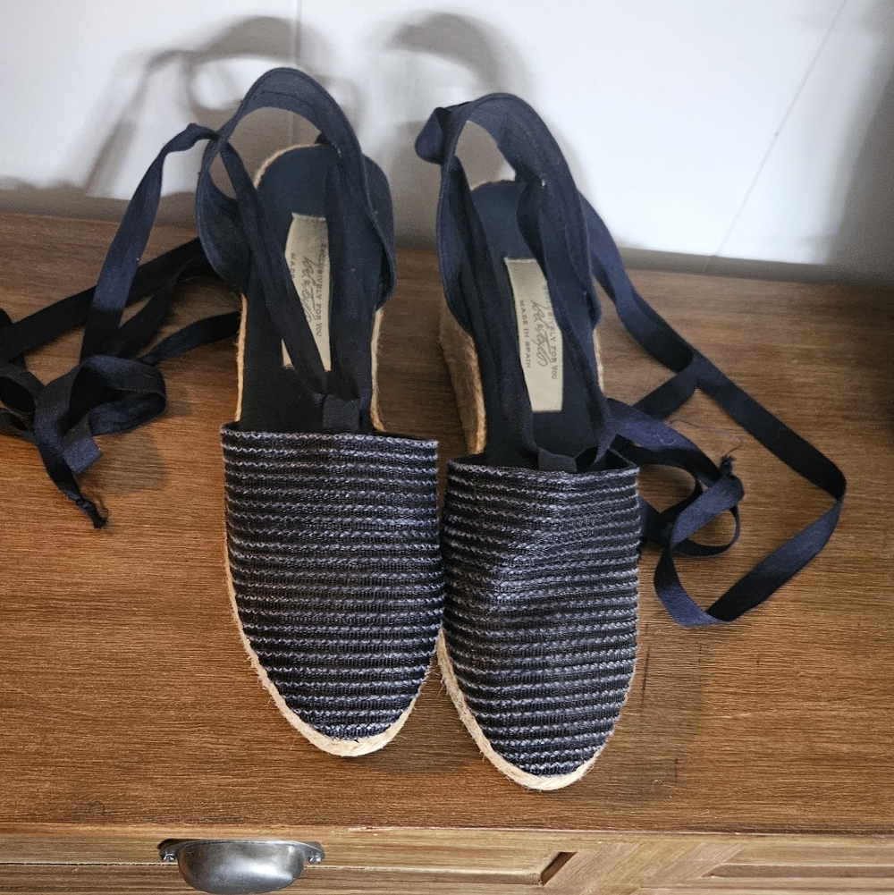Espadrille Tie-Back Flats in Navy Blue - Women's Shoes